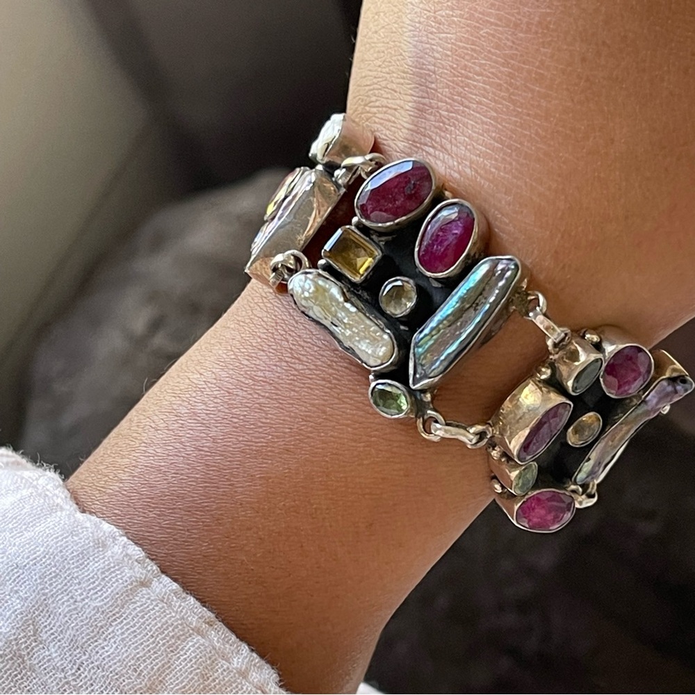 Artisan | 925 Sterling Silver with Semi-Precious Stones 7" Bracelet